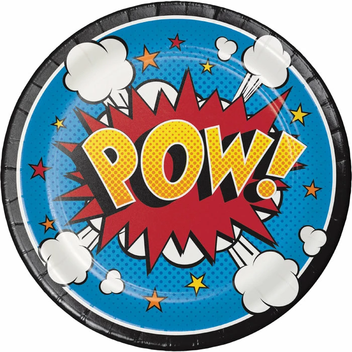 Creative Converting Kids Birthday Party Themes Superhero Slogans Dessert Plates, 8 Ct