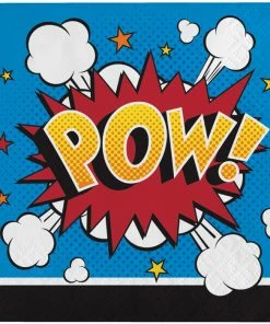 Creative Converting Kids Birthday Party Themes Superhero Slogans Beverage Napkins, 16 Ct