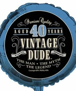 Creative Converting Adult Birthday Party Themes Vintage Dude Metallic Balloon 18", '40
