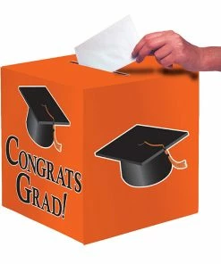 Creative Converting Graduation Party Supplies Graduation Card Box, Grad, 9" Orange