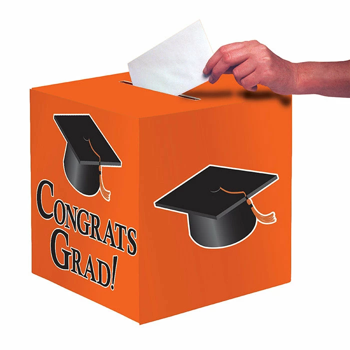 Creative Converting Graduation Party Supplies Graduation Card Box, Grad, 9" Orange