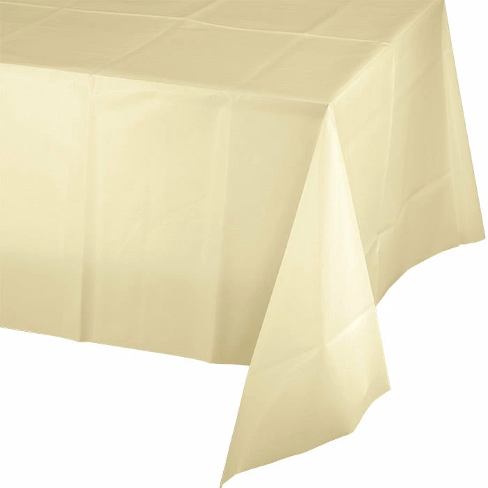 Creative Converting Solid Color Tableware Ivory Tablecover Plastic 54" X 108"
