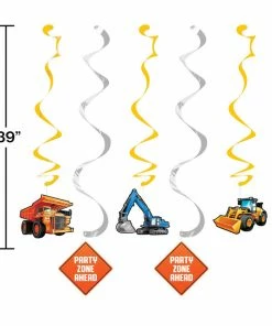 Creative Converting Kids Birthday Party Themes Big Dig Construction Dizzy Danglers, 5 Ct