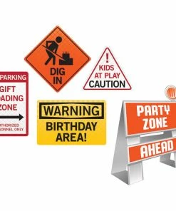 Creative Converting Kids Birthday Party Themes Big Dig Construction Easel And Wall Sign Set, 5 Ct