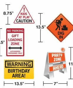 Creative Converting Kids Birthday Party Themes Big Dig Construction Easel And Wall Sign Set, 5 Ct