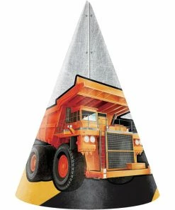 Creative Converting Kids Birthday Party Themes Big Dig Construction Party Hats, 8 Ct