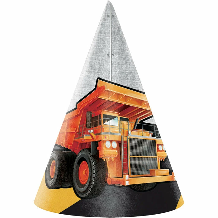 Creative Converting Kids Birthday Party Themes Big Dig Construction Party Hats, 8 Ct