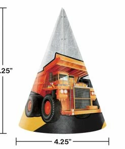 Creative Converting Kids Birthday Party Themes Big Dig Construction Party Hats, 8 Ct