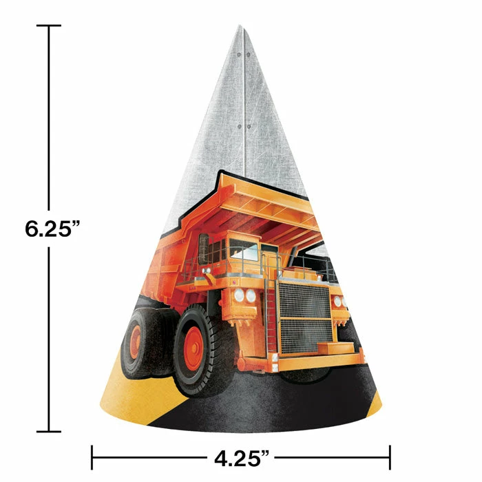 Creative Converting Kids Birthday Party Themes Big Dig Construction Party Hats, 8 Ct