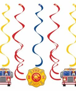Creative Converting Kids Birthday Party Themes Fire Truck Swirl Decorations, 5 Ct