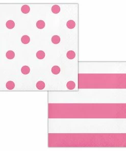 Creative Converting Themed Tableware Dots & Stripes Candy Pink Beverage Napkins, 16 Ct