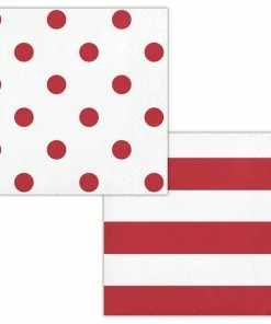 Creative Converting Themed Tableware Dots & Stripes Classic Red Beverage Napkins, 16 Ct