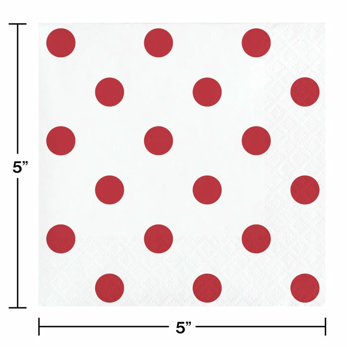 Creative Converting Themed Tableware Dots & Stripes Classic Red Beverage Napkins, 16 Ct