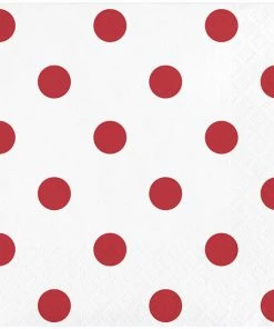 Creative Converting Themed Tableware Dots & Stripes Classic Red Beverage Napkins, 16 Ct