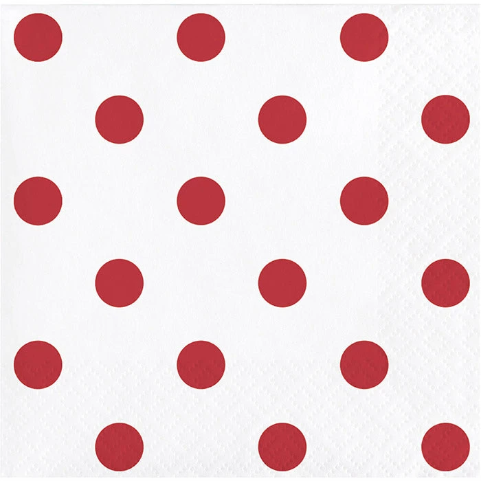 Creative Converting Themed Tableware Dots & Stripes Classic Red Beverage Napkins, 16 Ct