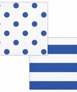 Creative Converting Dots & Stripes Cobalt Beverage Napkins, 16 Ct