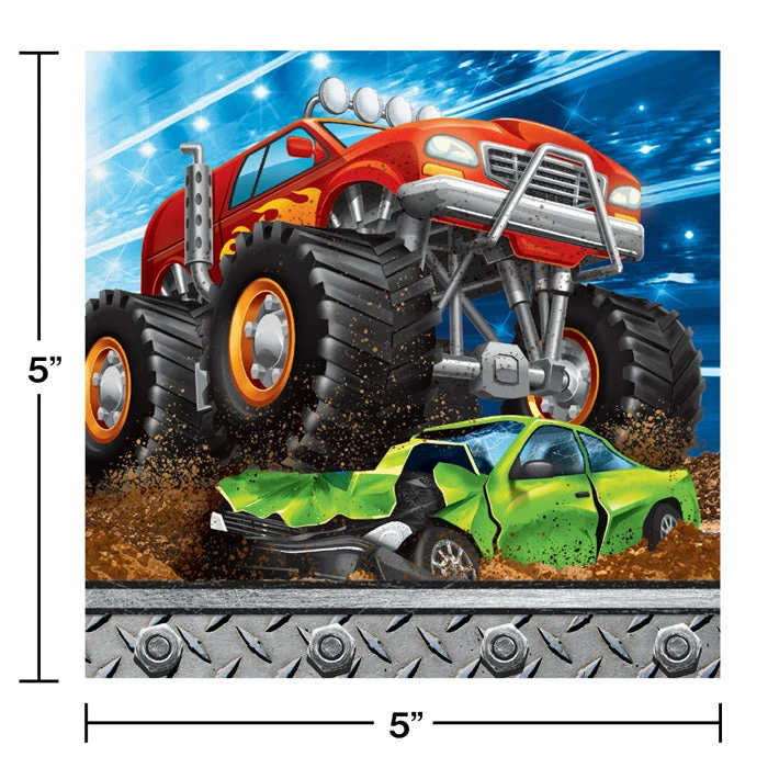 Creative Converting Monster Truck Rally Beverage Napkins, 16 Ct