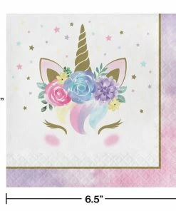 Creative Converting Unicorn Pastel Baby Shower Napkins, Pack Of 16