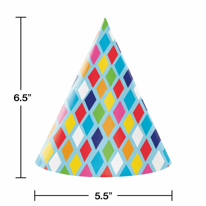 Creative Converting Bright Birthday Party Hats, 8 Ct