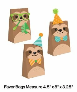 Creative Converting Kids Birthday Party Themes Sloth Party Paper Treat Bags, Pack Of 8