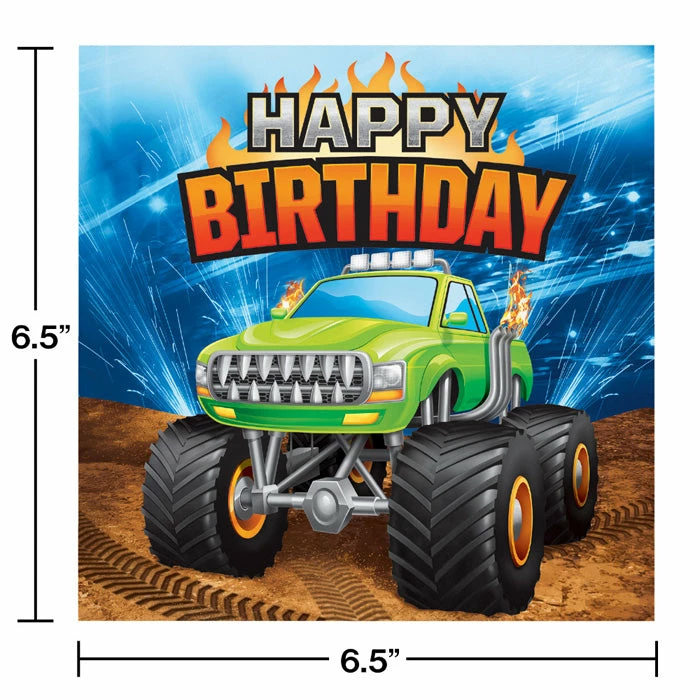 Creative Converting Kids Birthday Party Themes Monster Truck Rally Napkins, 16 Ct