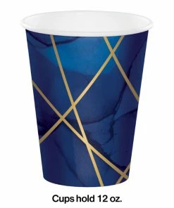Creative Converting Bridal And Wedding Navy Blue And Gold Foil Paper Cups, Pack Of 8