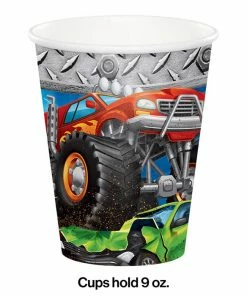 Creative Converting Monster Truck Rally Hot/Cold Paper Paper Cups 9 Oz., 8 Ct Kids Birthday Party Themes