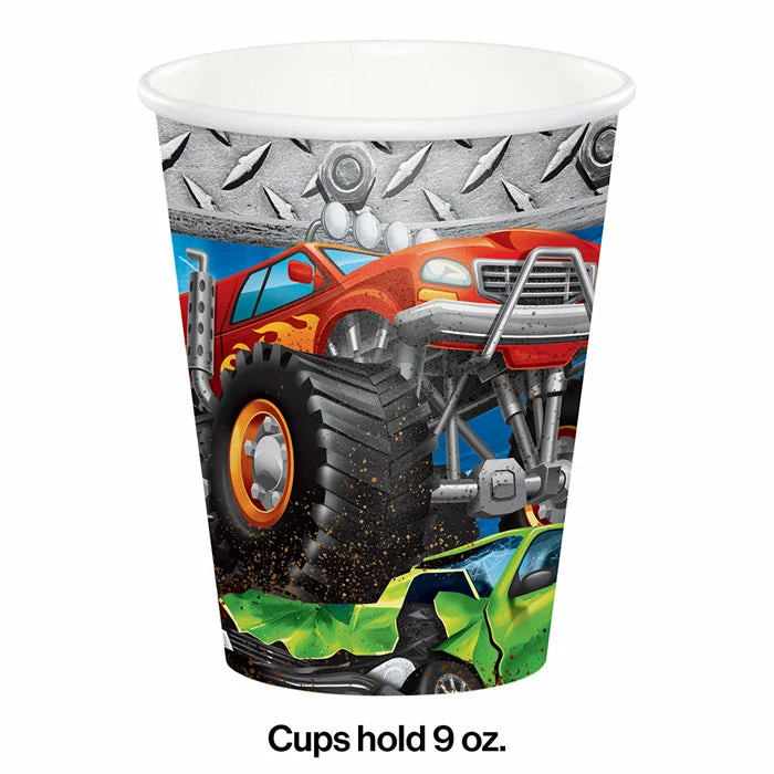 Creative Converting Monster Truck Rally Hot/Cold Paper Paper Cups 9 Oz., 8 Ct Kids Birthday Party Themes