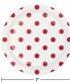 Creative Converting Themed Tableware Dots & Stripes Classic Red Dessert Plates, 8 Ct