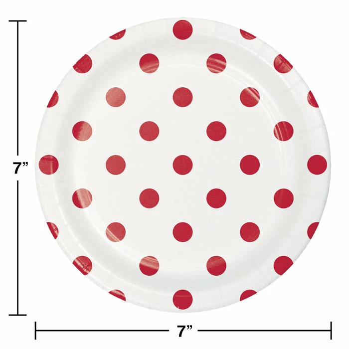 Creative Converting Themed Tableware Dots & Stripes Classic Red Dessert Plates, 8 Ct