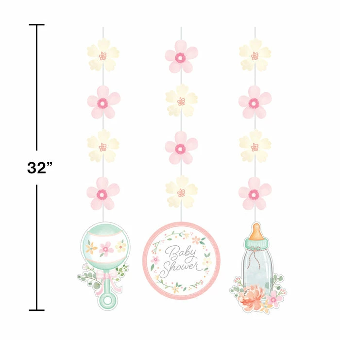 Creative Converting Farmhouse Floral Hanging Cutouts, 3 Ct Baby Showers