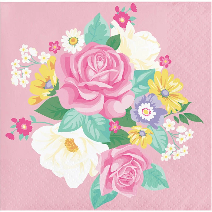 Creative Converting Kids Birthday Party Themes Floral Tea Party Beverage Napkins, 16 Ct