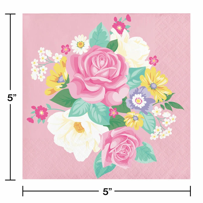 Creative Converting Kids Birthday Party Themes Floral Tea Party Beverage Napkins, 16 Ct