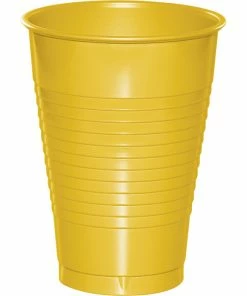 Creative Converting Solid Color Tableware School Bus Yellow 12 Oz Plastic Cups, 20 Ct