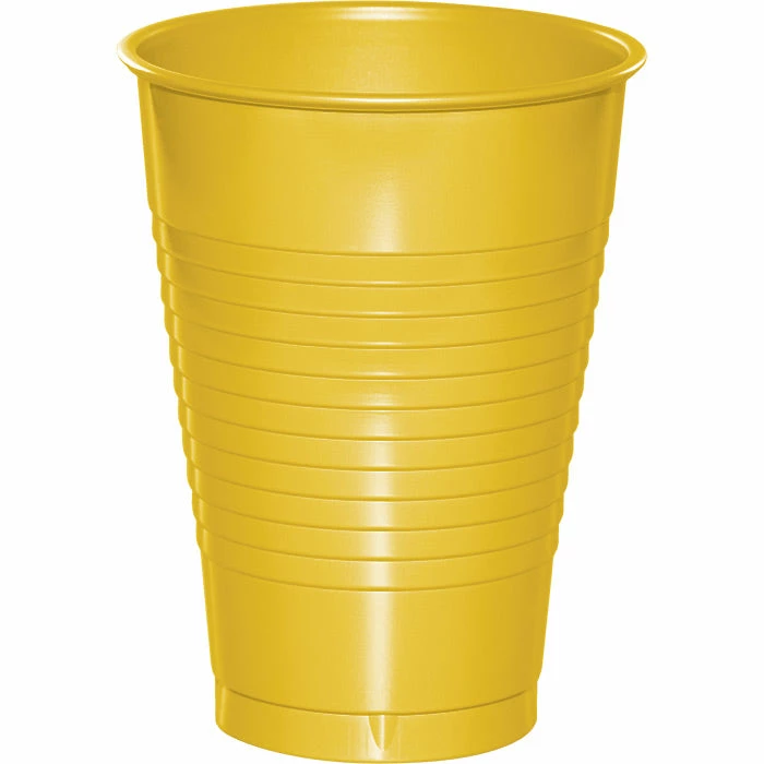 Creative Converting Solid Color Tableware School Bus Yellow 12 Oz Plastic Cups, 20 Ct