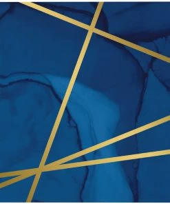 Creative Converting Navy Blue And Gold Foil Beverage Napkins, Pack Of 16 Bridal And Wedding