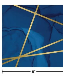 Creative Converting Navy Blue And Gold Foil Beverage Napkins, Pack Of 16 Bridal And Wedding