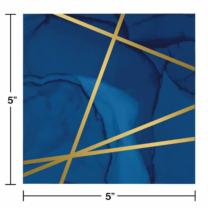 Creative Converting Navy Blue And Gold Foil Beverage Napkins, Pack Of 16 Bridal And Wedding