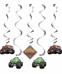 Creative Converting Monster Truck Rally Dizzy Danglers, 5 Ct