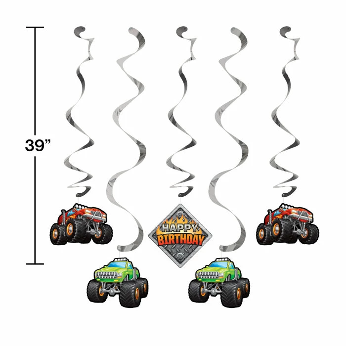 Creative Converting Monster Truck Rally Dizzy Danglers, 5 Ct