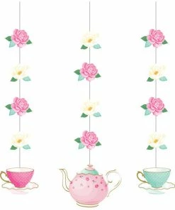 Creative Converting Kids Birthday Party Themes Floral Tea Party Hanging Cutouts, 3 Ct
