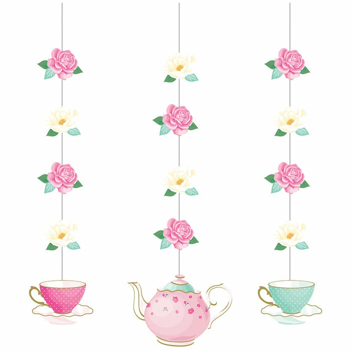 Creative Converting Kids Birthday Party Themes Floral Tea Party Hanging Cutouts, 3 Ct