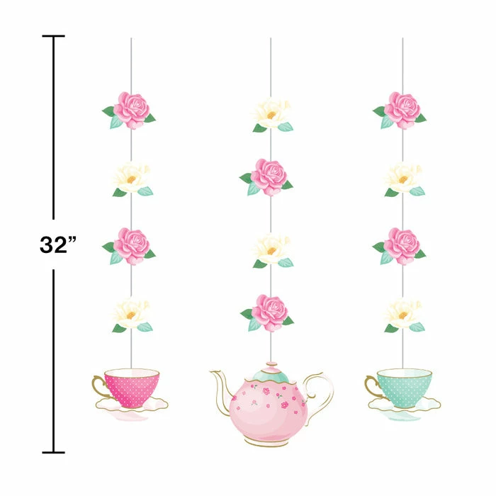 Creative Converting Kids Birthday Party Themes Floral Tea Party Hanging Cutouts, 3 Ct