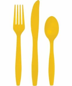 Creative Converting School Bus Yellow Assorted Cutlery, 18 Ct Solid Color Tableware
