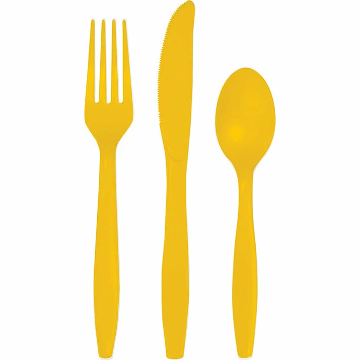 Creative Converting School Bus Yellow Assorted Cutlery, 18 Ct Solid Color Tableware