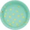 Creative Converting Fresh Mint Green And Gold Foil Dot Dessert Plates, 8 Ct