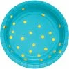 Creative Converting Bermuda Blue And Gold Foil Dot Dessert Plates, 8 Ct Solid Color Tableware