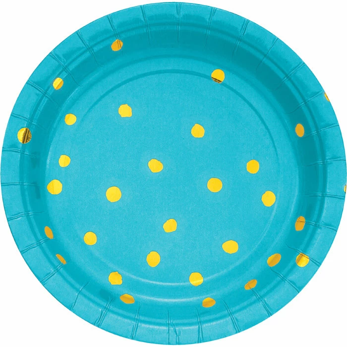 Creative Converting Bermuda Blue And Gold Foil Dot Dessert Plates, 8 Ct Solid Color Tableware