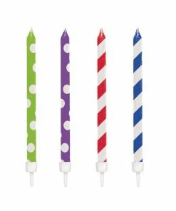 Creative Converting Birthday Party Candles Primary Colors Patterns Large Candles, 12 Ct