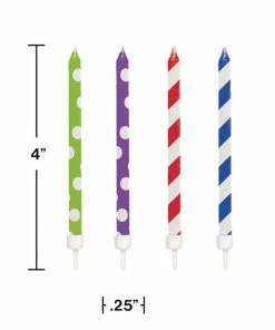 Creative Converting Birthday Party Candles Primary Colors Patterns Large Candles, 12 Ct